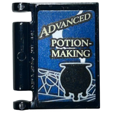 black minifigure utensil book cover with advanced potion-making and black smoking cauldron on dark blue background pattern sticker - set 76399