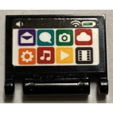 black minifigure utensil book cover with tablet computer screen with app icons on white background pattern sticker - set 60380