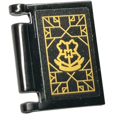 black minifigure utensil book cover with gold hogwarts crest and geometric lines pattern sticker - set 76411