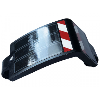 black technic panel curved 3 x 5 x 3 with red and white danger stripes and dark bluish gray 2t pattern model right side sticker - set 42108