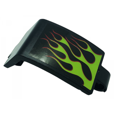 black technic panel curved 3 x 5 x 3 with lime flames pattern model left side sticker - set 42118