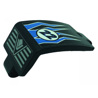 black technic panel curved 3 x 5 x 3 with number 22 silver lines and dark azure lightning pattern stickers - set 42104