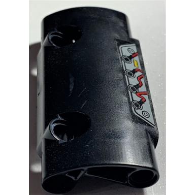 black technic panel curved 7 x 3 with 2 pin holes through panel surface with red wires and metal plate pattern model left side sticker - set 42070