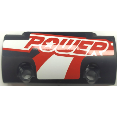 black technic panel curved 7 x 3 with 2 pin holes through panel surface with power and red and white stripes pattern model right side sticker - set 42089