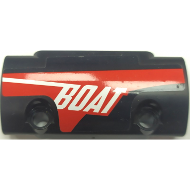 black technic panel curved 7 x 3 with 2 pin holes through panel surface with boat and red and white stripes pattern model right side sticker - set 42089