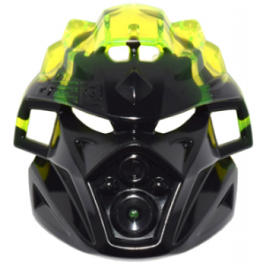 black bionicle mask of earth unity with marbled trans-neon green pattern