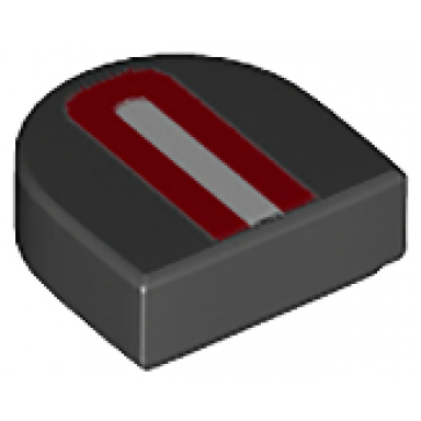 black tile round 1 x 1 half circle extended with red arch and white stripe pattern