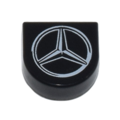 black tile round 1 x 1 half circle extended with silver mercedes-benz logo pattern