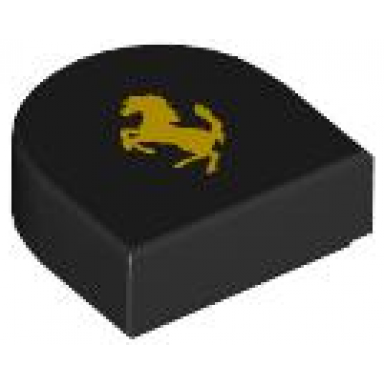 black tile round 1 x 1 half circle extended with ferrari logo yellow horse pattern