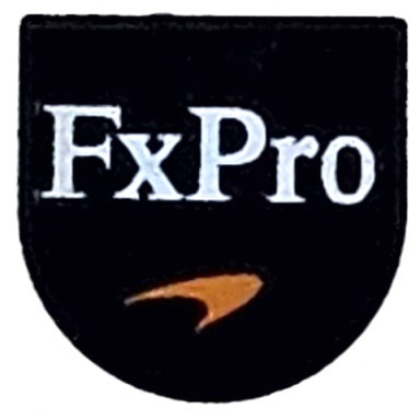 black tile round 1 x 1 half circle extended with white fxpro and orange mclaren logo pattern