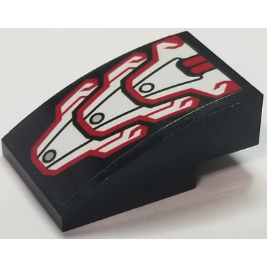 black slope curved 3 x 2 with red white and silver metal scale plates with red tubes pattern sticker - set 70642