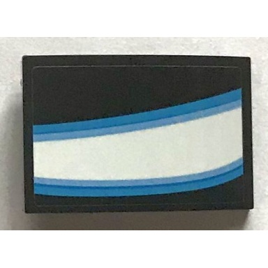 black slope curved 3 x 2 with white and blue curved stripes iron man eye pattern model left side sticker - set 76165