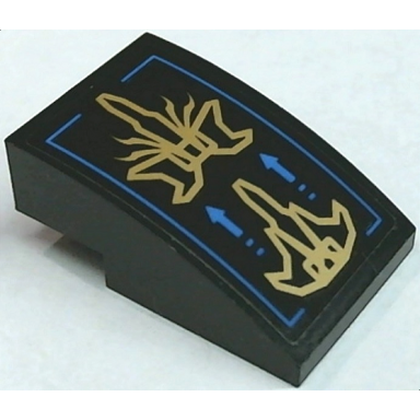 black slope curved 3 x 2 with gold jet and blue arrows and border pattern sticker - set 70668