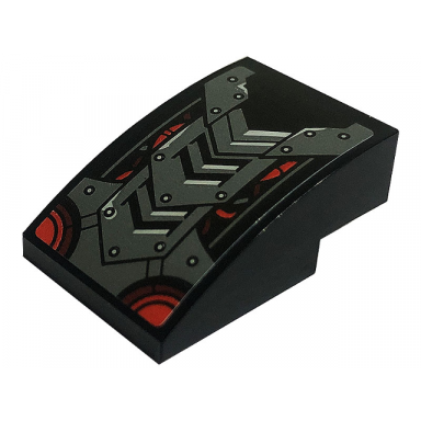 black slope curved 3 x 2 with dark bluish gray metal plates rivets and red cables pattern sticker - set 80033