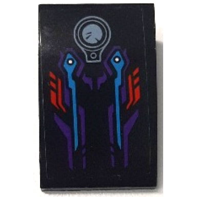 black slope curved 3 x 2 with sand blue fuel cap and red dark purple and dark azure lines pattern sticker - set 70639