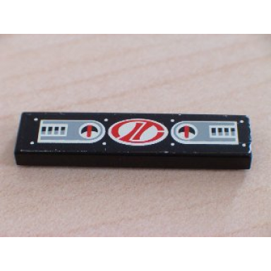 black tile 1 x 4 with 2 gauge panels and red stylized lt on white oval racing logo pattern sticker - set 8408