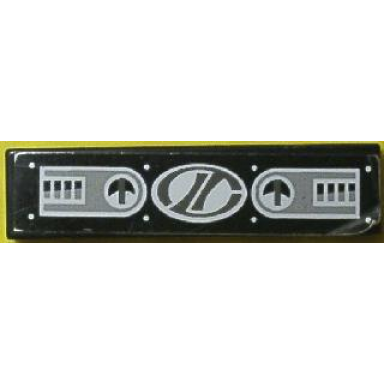 black tile 1 x 4 with 2 gauge panels and dark gray stylized lt on white oval racing logo pattern sticker - set 8408