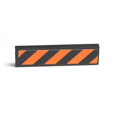 black tile 1 x 4 with black and orange danger stripes pattern sticker - set 7738