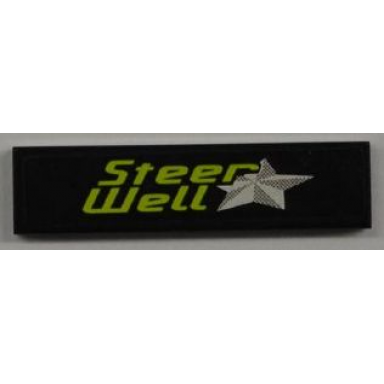 black tile 1 x 4 with lime steer well and silver star pattern sticker - set 8186