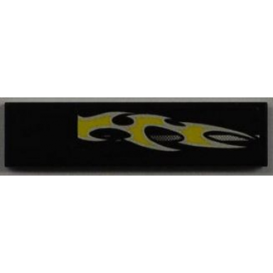 black tile 1 x 4 with silver stripe and yellow flame on black background pattern model left side sticker - set 8186