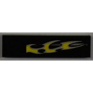 black tile 1 x 4 with silver stripe and yellow flame on black background pattern model right side sticker - set 8186