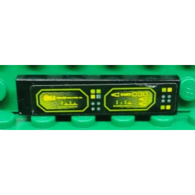 black tile 1 x 4 with buttons and neon green screens on black background pattern model right side sticker - set 8107