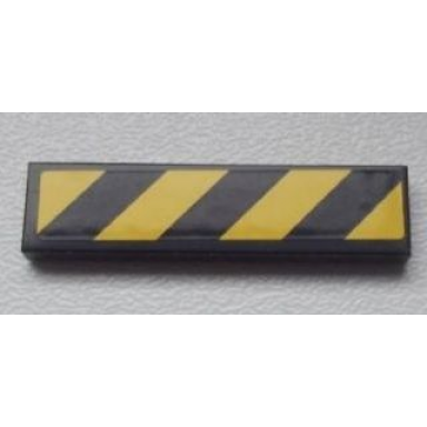 black tile 1 x 4 with black and yellow danger stripes pattern sticker - set 8639