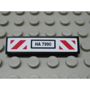 black tile 1 x 4 with ha 7990 and red and white diagonal stripes pattern sticker - set 7990