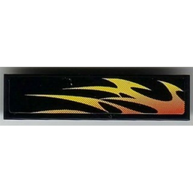 black tile 1 x 4 with red and orange flames pattern model left side sticker - set 8899