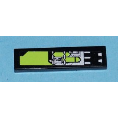 black tile 1 x 4 with lime and silver circuitry pattern sticker - set 8104