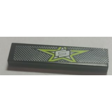 black tile 1 x 4 with lime star and white and black mesh pattern sticker - set 8681