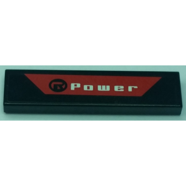 black tile 1 x 4 with r power over red trapezoid pattern sticker - set 8863