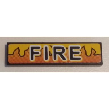black tile 1 x 4 with black fire and orange and yellow flames pattern sticker - set 8253