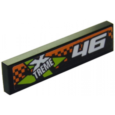 black tile 1 x 4 with 46 and xtreme logo pattern model right side sticker - set 60146