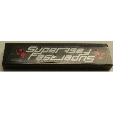 black tile 1 x 4 with white superfast and red dots on black background pattern sticker - set 8154