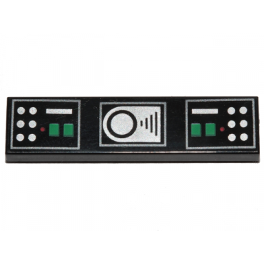 black tile 1 x 4 with control panels with green red and silver lights and buttons pattern brickheadz darth vader belt