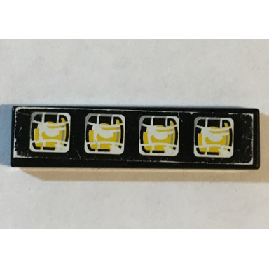 black tile 1 x 4 with 4 square yellow headlights on black background pattern sticker - set 8443