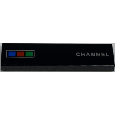 black tile 1 x 4 with blue red and green buttons and channel pattern