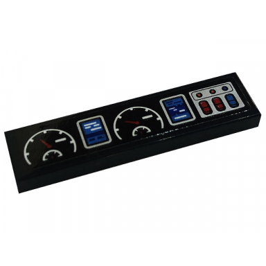 black tile 1 x 4 with speedometer buttons and displays pattern sticker - set 42128
