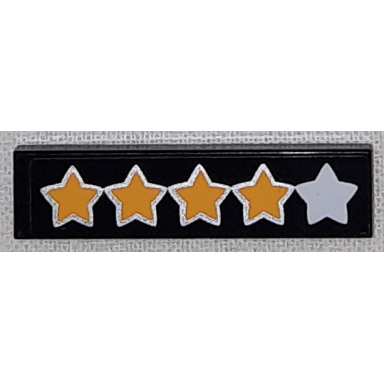 black tile 1 x 4 with silver star and 4 yellow stars with outline pattern sticker - set 41057