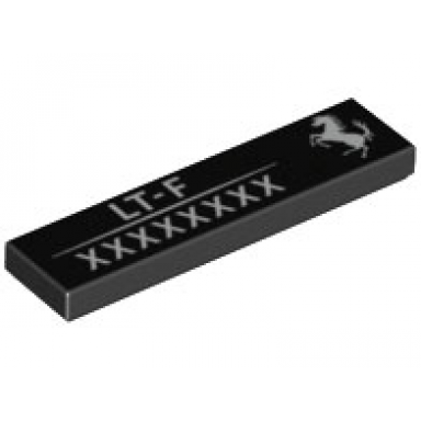 black tile 1 x 4 with ferrari logo white horse lt-f and 8-digit serial number pattern