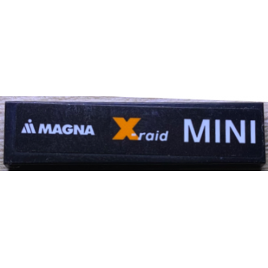black tile 1 x 4 with white mini x-raid and magna logos pattern model left side sticker - set 75894
