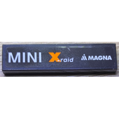 black tile 1 x 4 with white mini x-raid and magna logos pattern model right side sticker - set 75894