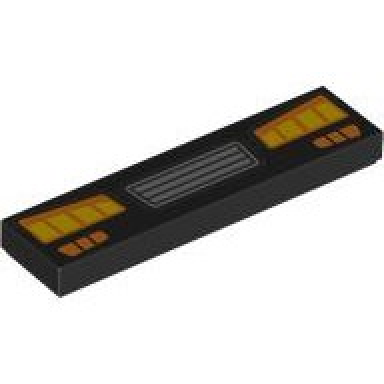 black tile 1 x 4 with silver vehicle grille orange and yellow headlights and signal lights pattern