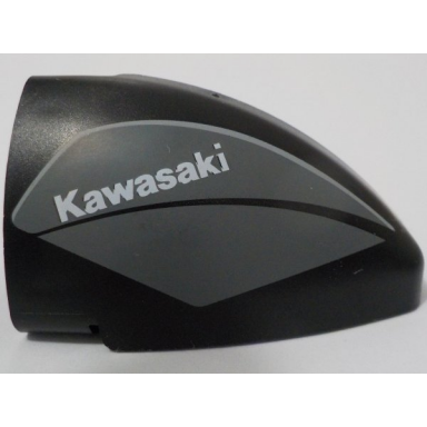 black technic panel curved 5 x 3 x 2 corner quarter ellipse left with white kawasaki on dark bluish gray background pattern
