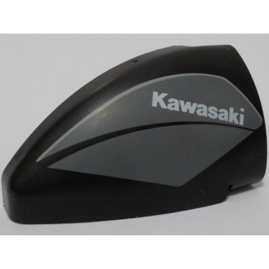 black technic panel curved 5 x 3 x 2 corner quarter ellipse right with white kawasaki on dark bluish gray background pattern