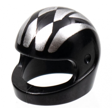 black minifigure headgear helmet motorcycle standard with silver stripes and diamonds pattern