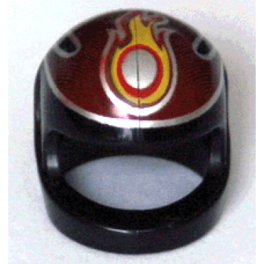 black minifigure headgear helmet motorcycle standard with red silver and yellow flames pattern