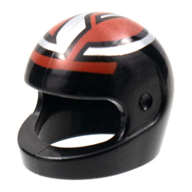 black minifigure headgear helmet motorcycle standard with interlocking silver and red pattern