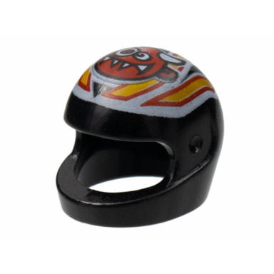 black minifigure headgear helmet motorcycle standard with crazy demon pattern